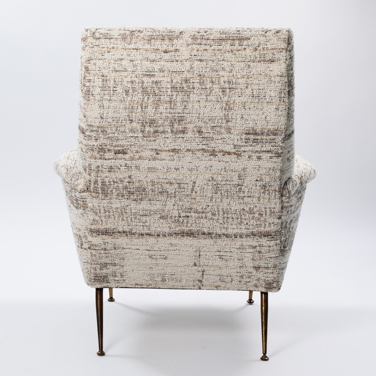 Fauteuil de forme linéaire italien du milieu du siècle, tissu bouclé blanc cassé, années 1950-photo-2