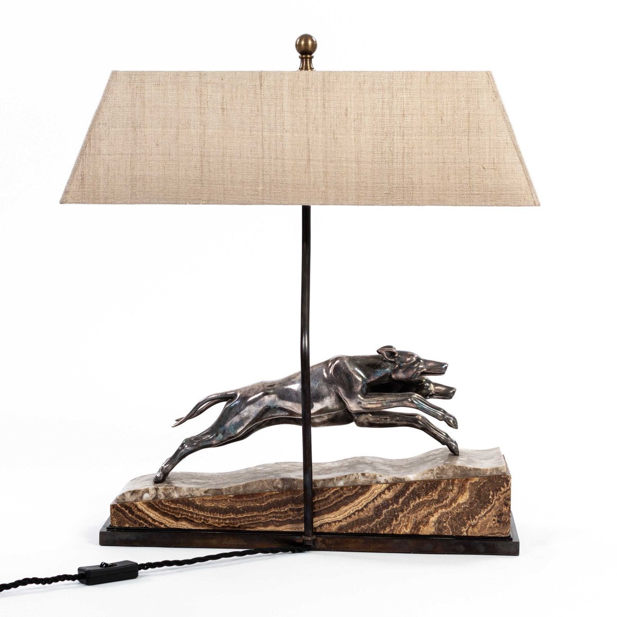 French Art Déco Greyhound Table Lamp Bronze Silvered On Marble Base 1930s-photo-4