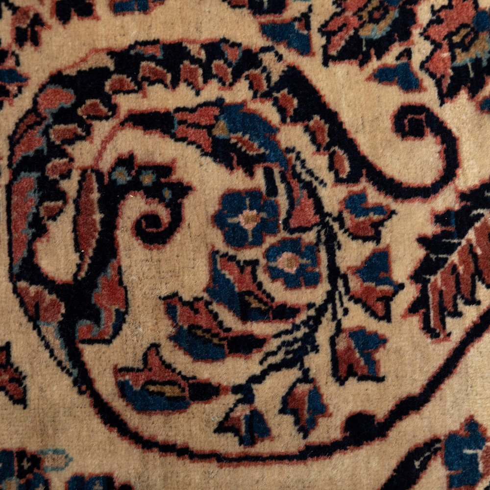 Tapis Sarough vintage noué à la main d'une merveilleuse couleur beige-mûre Composition Perse années 1940-photo-3