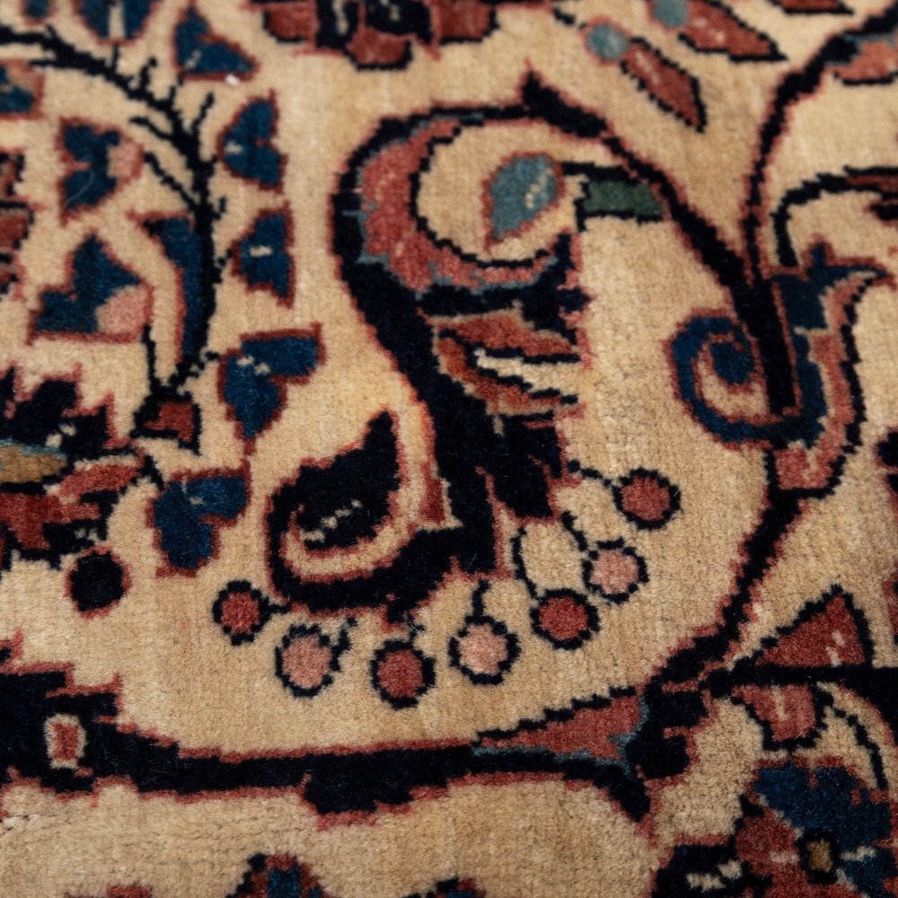 Tapis Sarough vintage noué à la main d'une merveilleuse couleur beige-mûre Composition Perse années 1940-photo-4