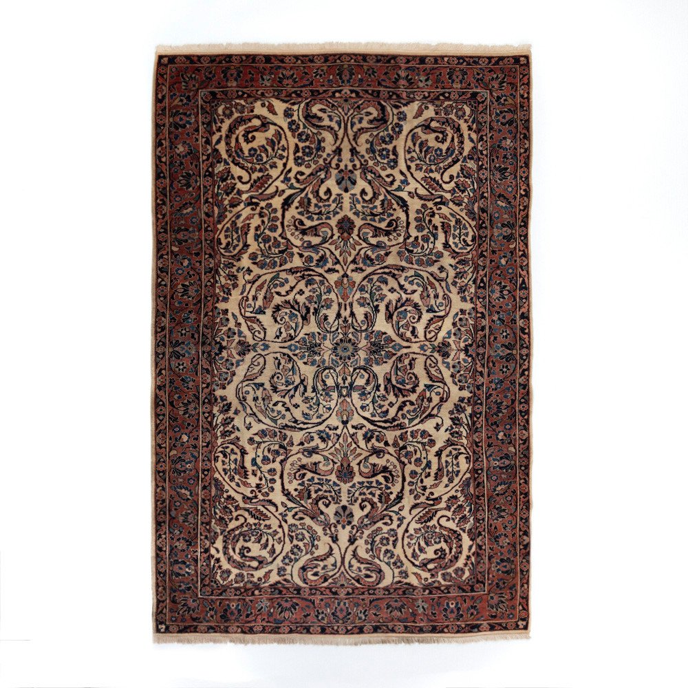 Hand-knotted Vintage Sarough Carpet In A Wonderful Blackberry-beige Colour Composition Persia 1940s