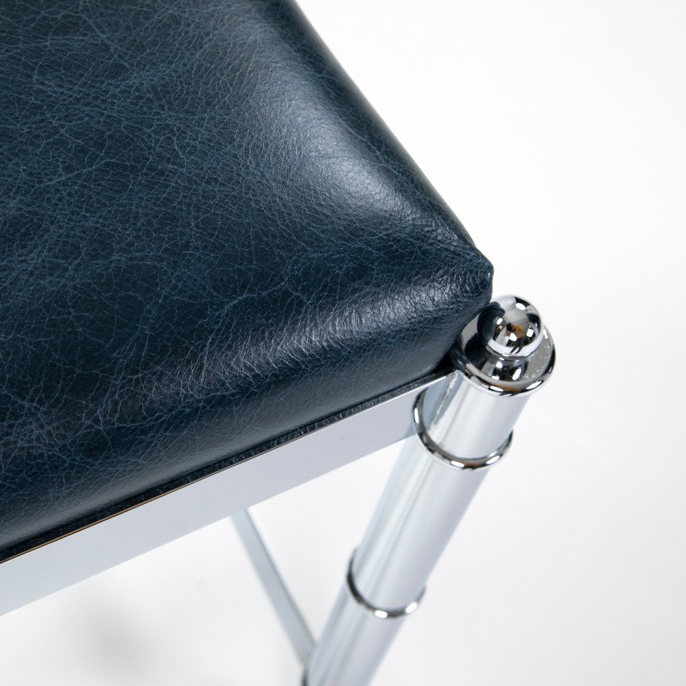 Pair Of Italian Bambou Stools In Chromed Metal With Vintage Leather 1970s-photo-3