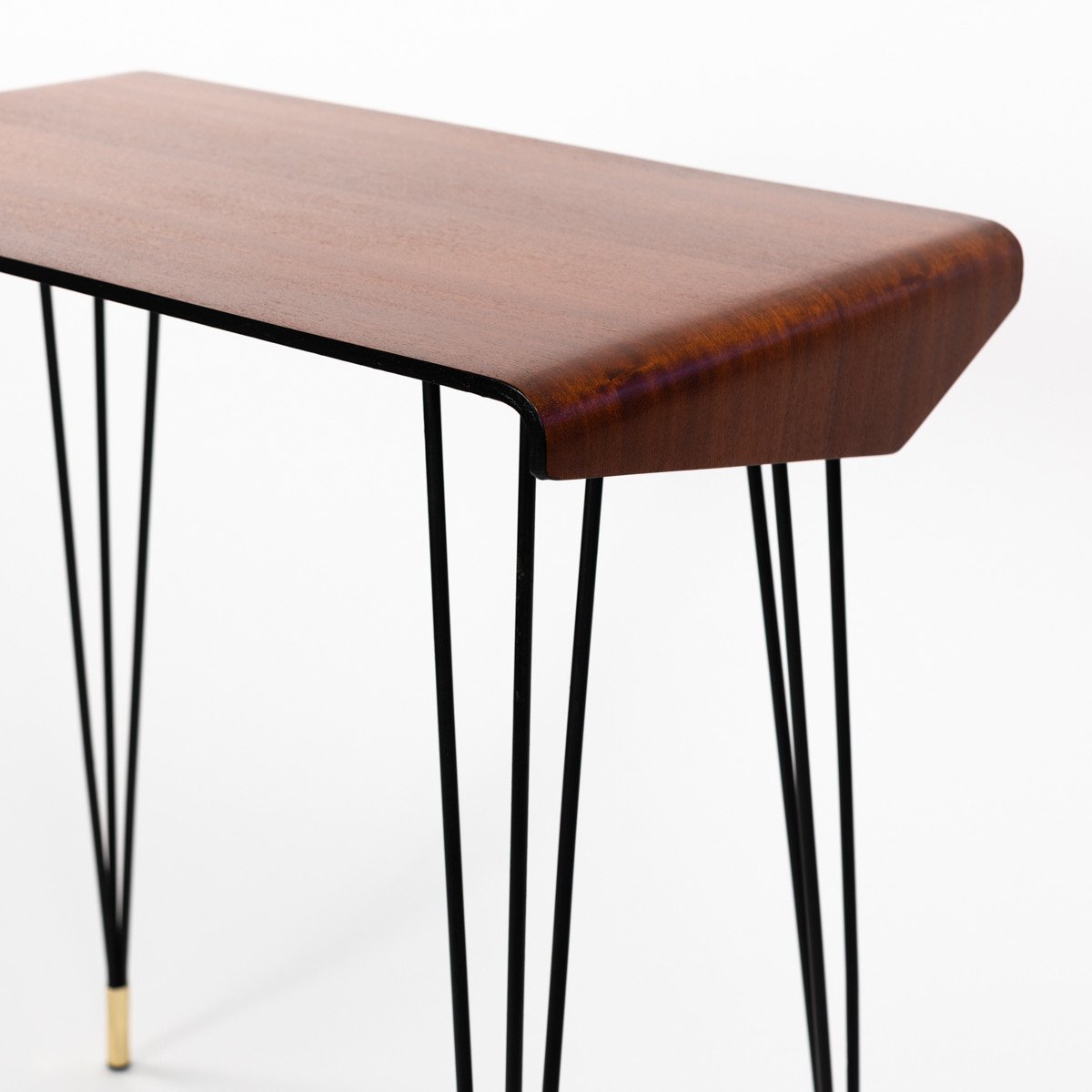 Bureau italien du milieu du siècle en acajou - Console - Table Pieds en fer, chapeaux en laiton 1960s-photo-2