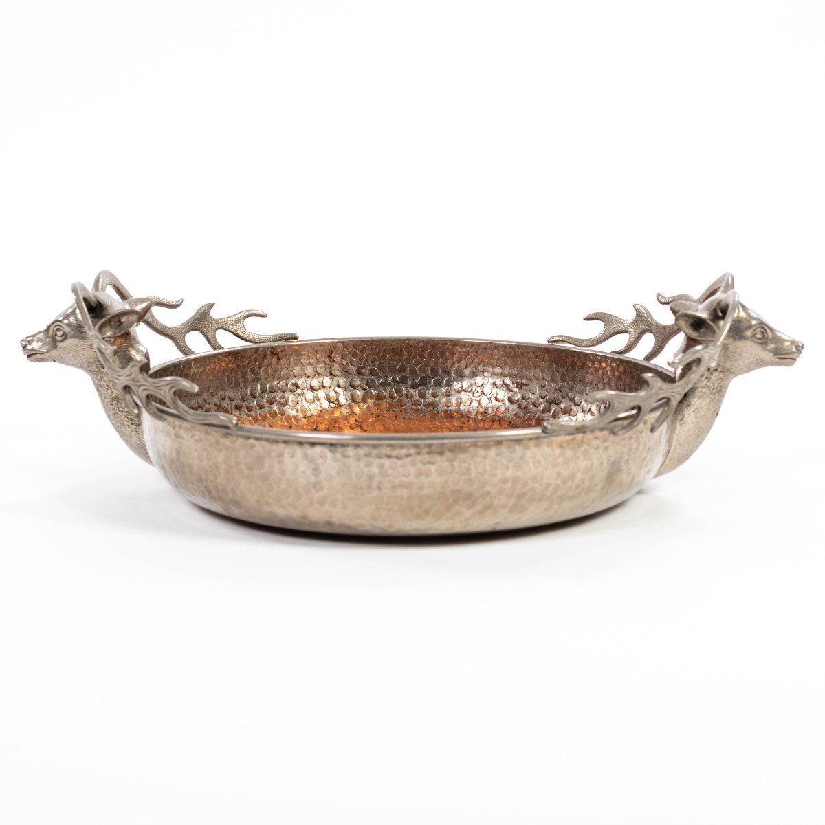 Italian Silver-plated Vintage Bowl With Stag Handles In The Style Of Gucci 1970s-photo-1