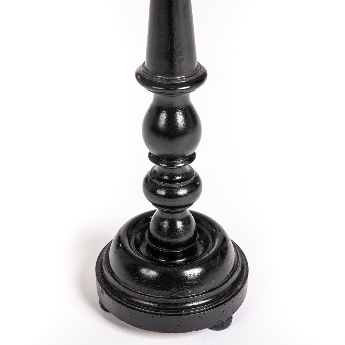 Set Of 3 High Black Ebonized Carved French Napoleon III Candlesticks 1860s-photo-3