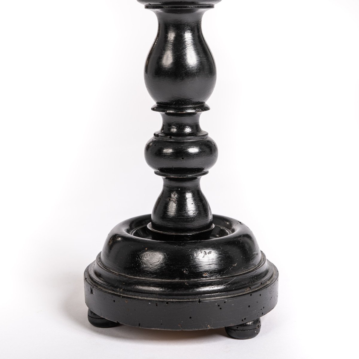 Set Of 3 High Black Ebonized Carved French Napoleon III Candlesticks 1860s-photo-4