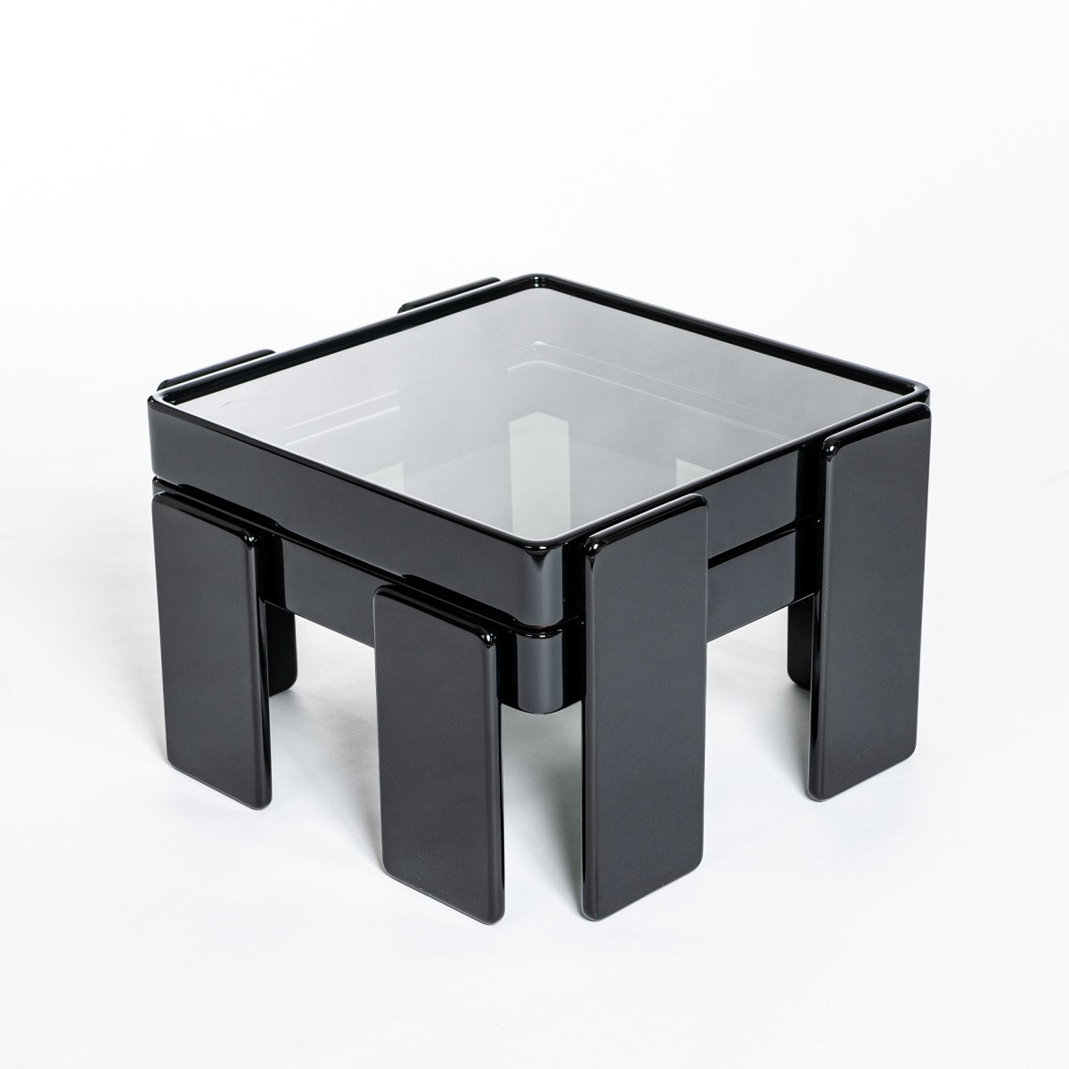Italian Midcentury Gianfranco Frattini Black Nesting Tables For Cassina, 1960s-photo-5
