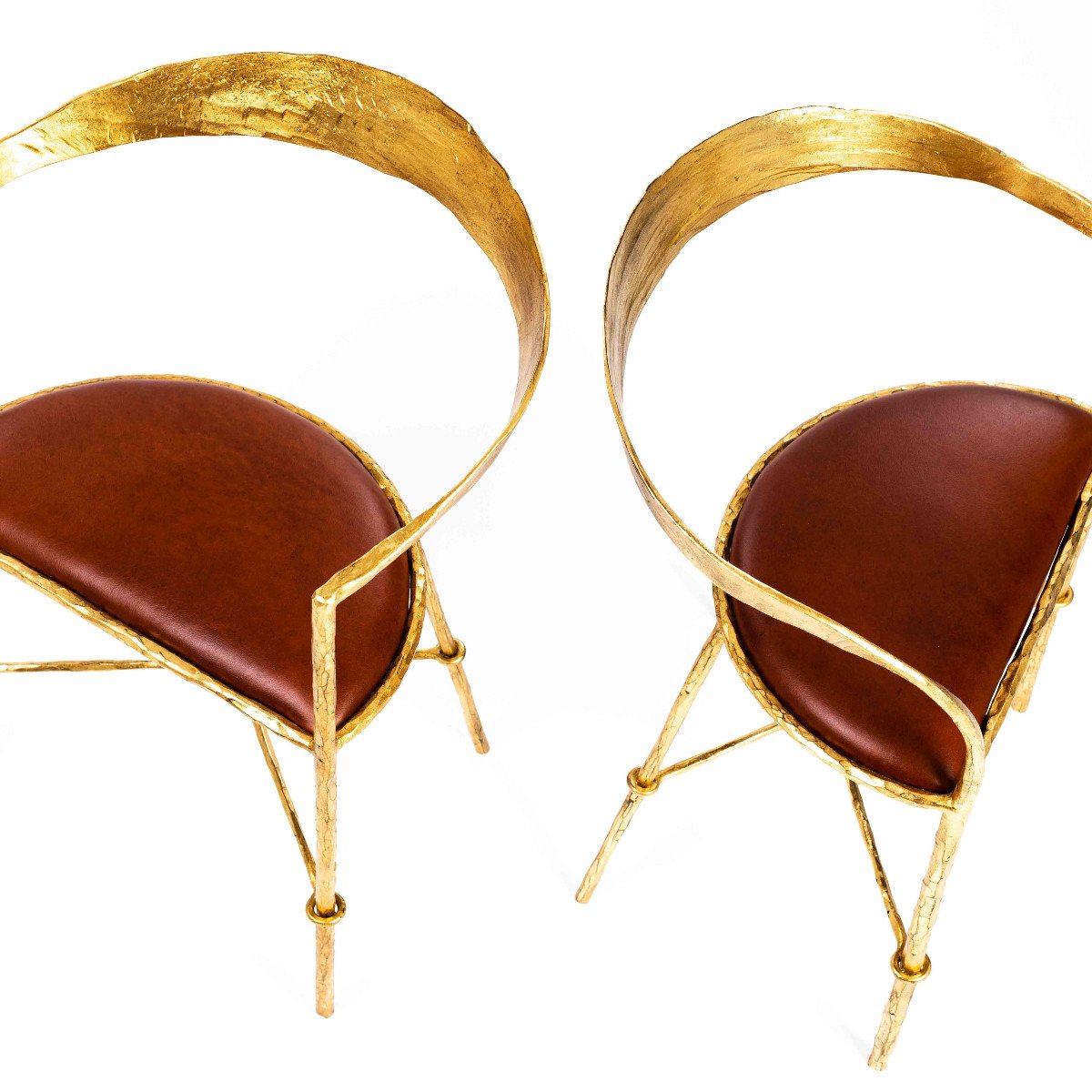 Pair Of Hand Forged Gold Plated Mid-century Armchairs By Banci Florence 1970s-photo-4