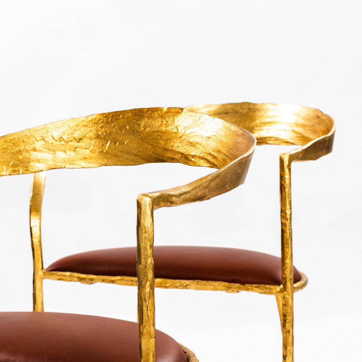 Pair Of Hand Forged Gold Plated Mid-century Armchairs By Banci Florence 1970s-photo-5