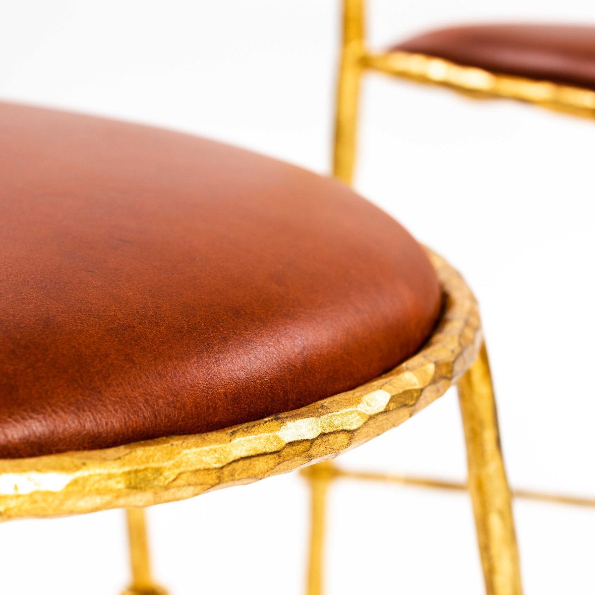 Pair Of Hand Forged Gold Plated Mid-century Armchairs By Banci Florence 1970s-photo-7