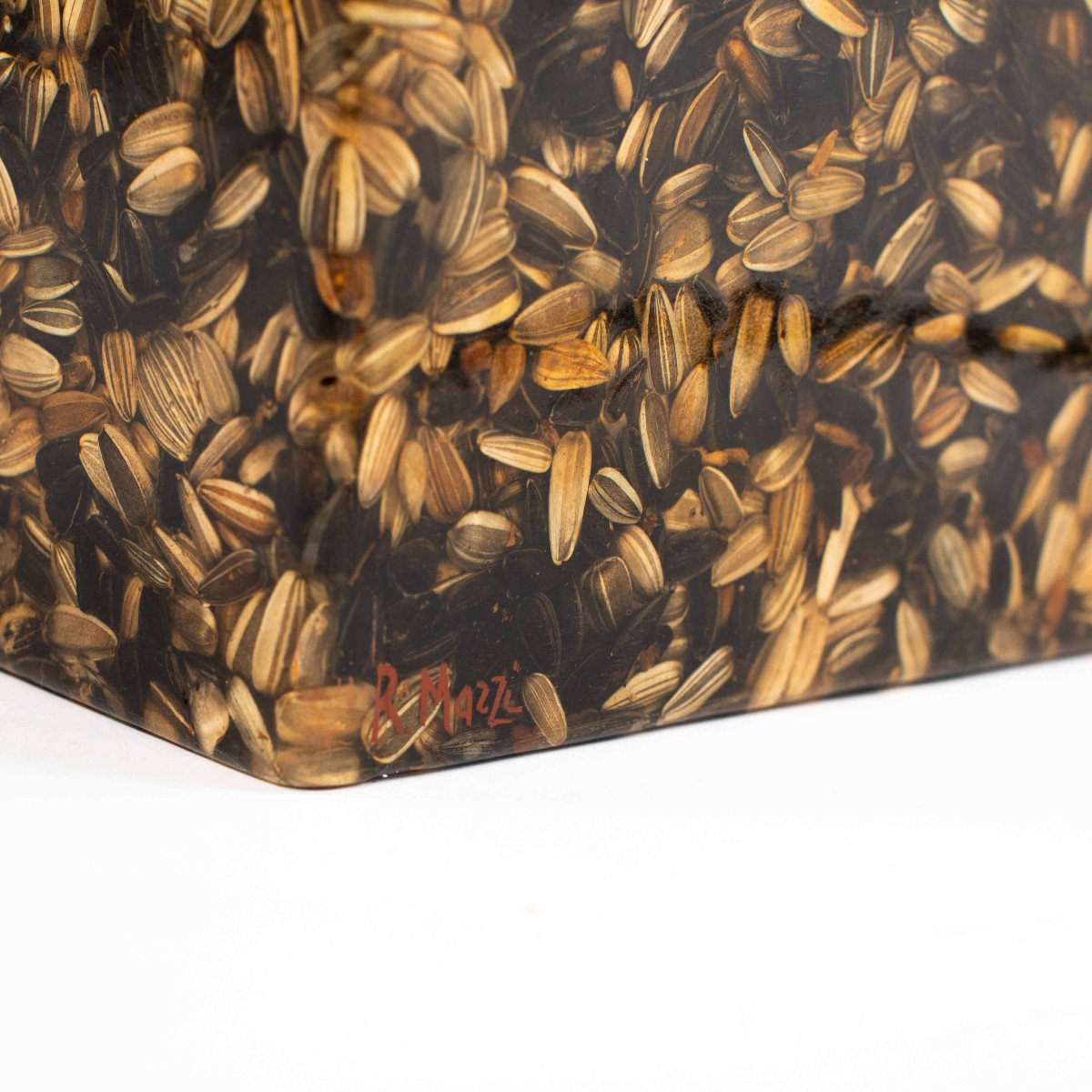 Italian Mid-century Table Lamp Out Of Sunflower Seeds And Resin R. Mazzi 1970s -photo-8