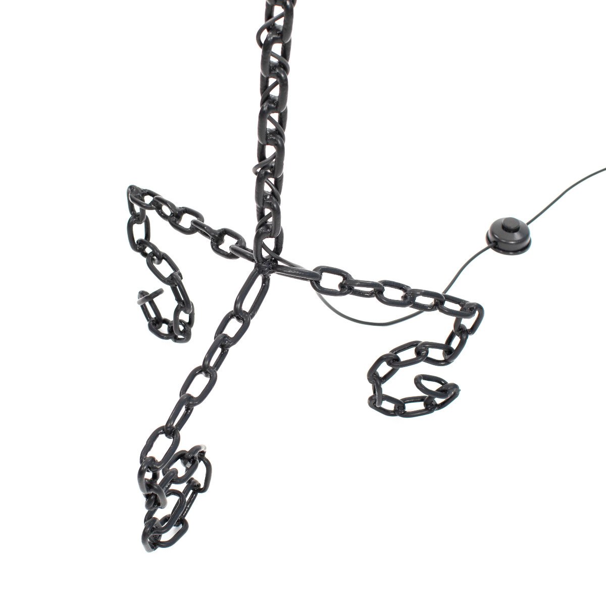 French Brutalist Mid-century Black Iron Chain Floor Lamp White Silk Shade 1960s-photo-4