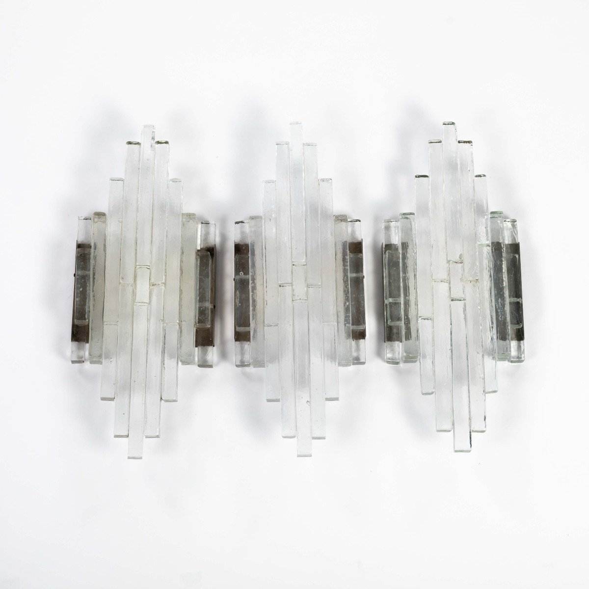 Set Of 3 Clear Murano Glass Wall Sconces By Albano Poli Italy For Poliarte 1960s-photo-3