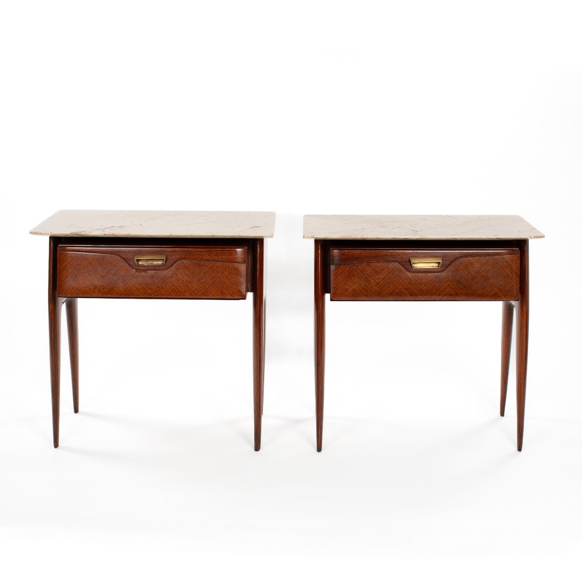 Pair Of Italian Mid-century Nightstands In Palisander With Marble Top 1950s-photo-2