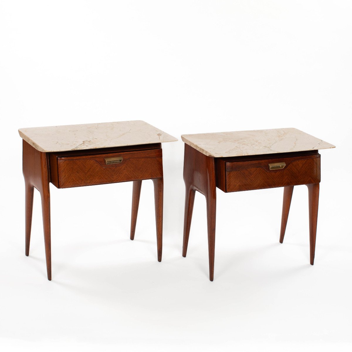 Pair Of Italian Mid-century Nightstands In Palisander With Marble Top 1950s-photo-3