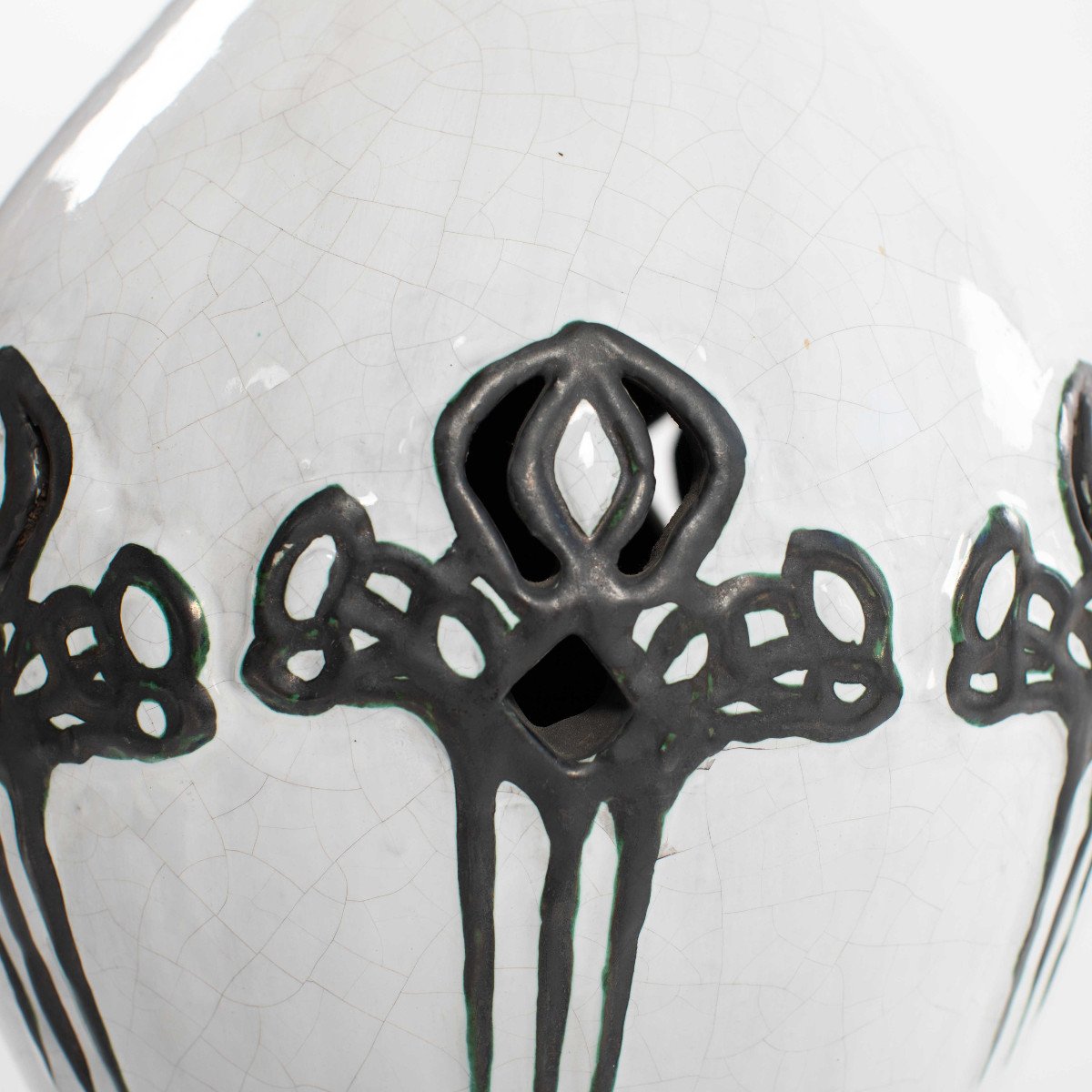 Italian Mid-century Black And White Vase In Raku Design, Signed Marioni 1970s-photo-4
