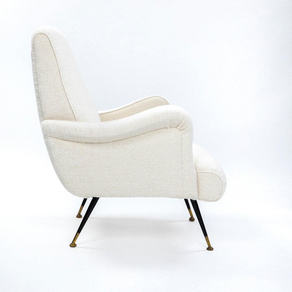 Pair Of Italian Mid-century Armchairs Off-white Bouclé Fabric By G. Radice 1950s-photo-1