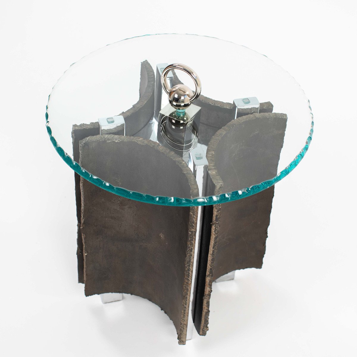 Tables d'appoint italiennes brutalistes du milieu du siècle, en fer, verre et nickel, par Banci-photo-1
