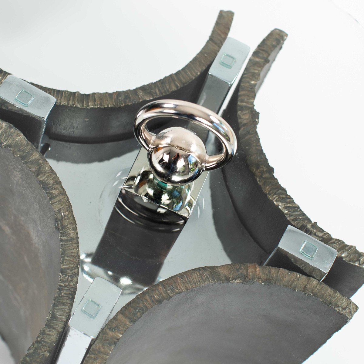 Tables d'appoint italiennes brutalistes du milieu du siècle, en fer, verre et nickel, par Banci-photo-7