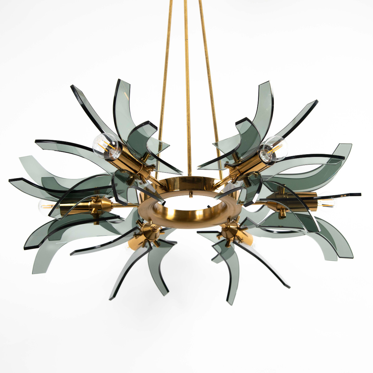 Lustre géométrique italien du milieu du siècle en laiton et verre par Gino Paroldo-photo-3