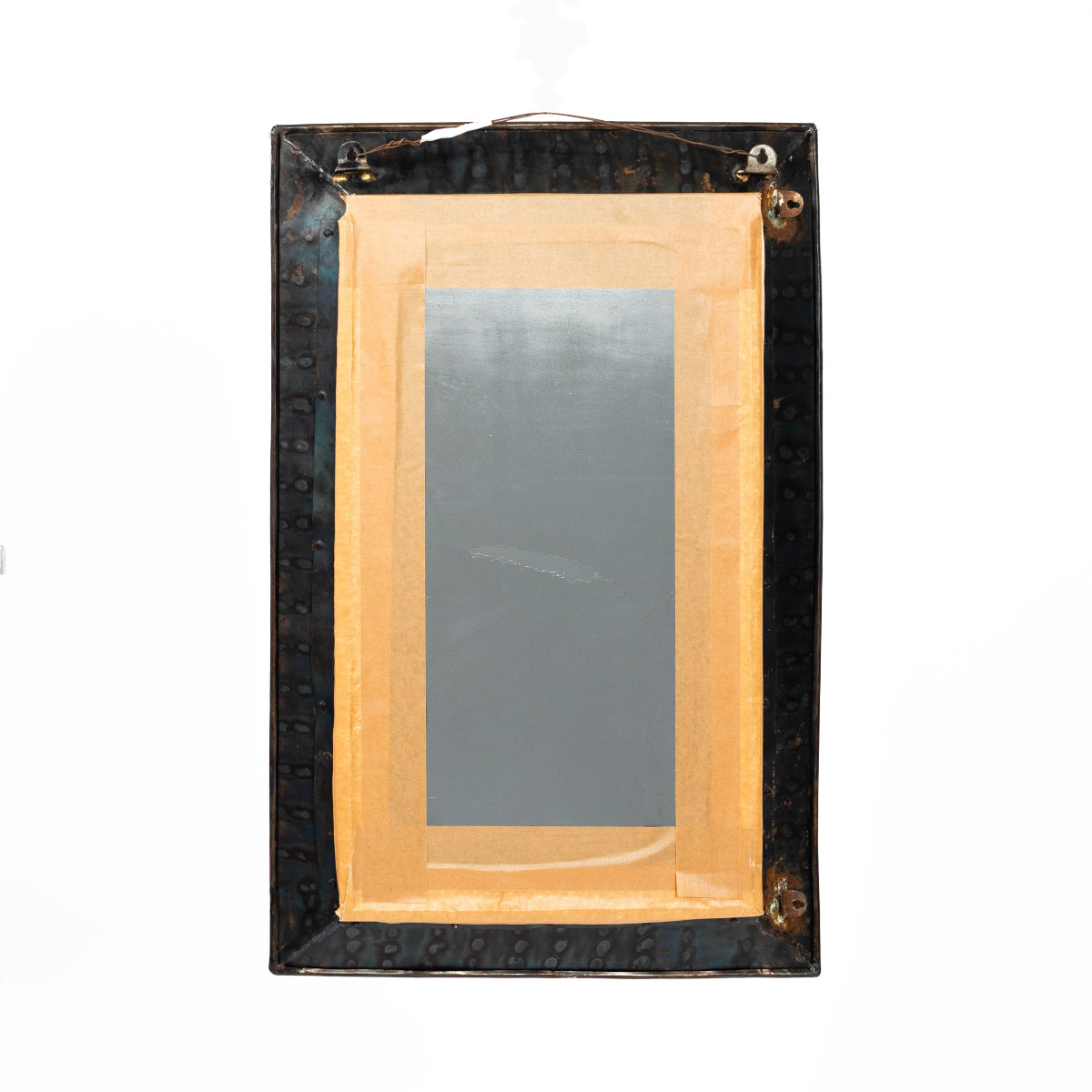 Miroir brutaliste du milieu du siècle avec écailles métalliques en cuivre, laiton et fer 1960s-photo-4