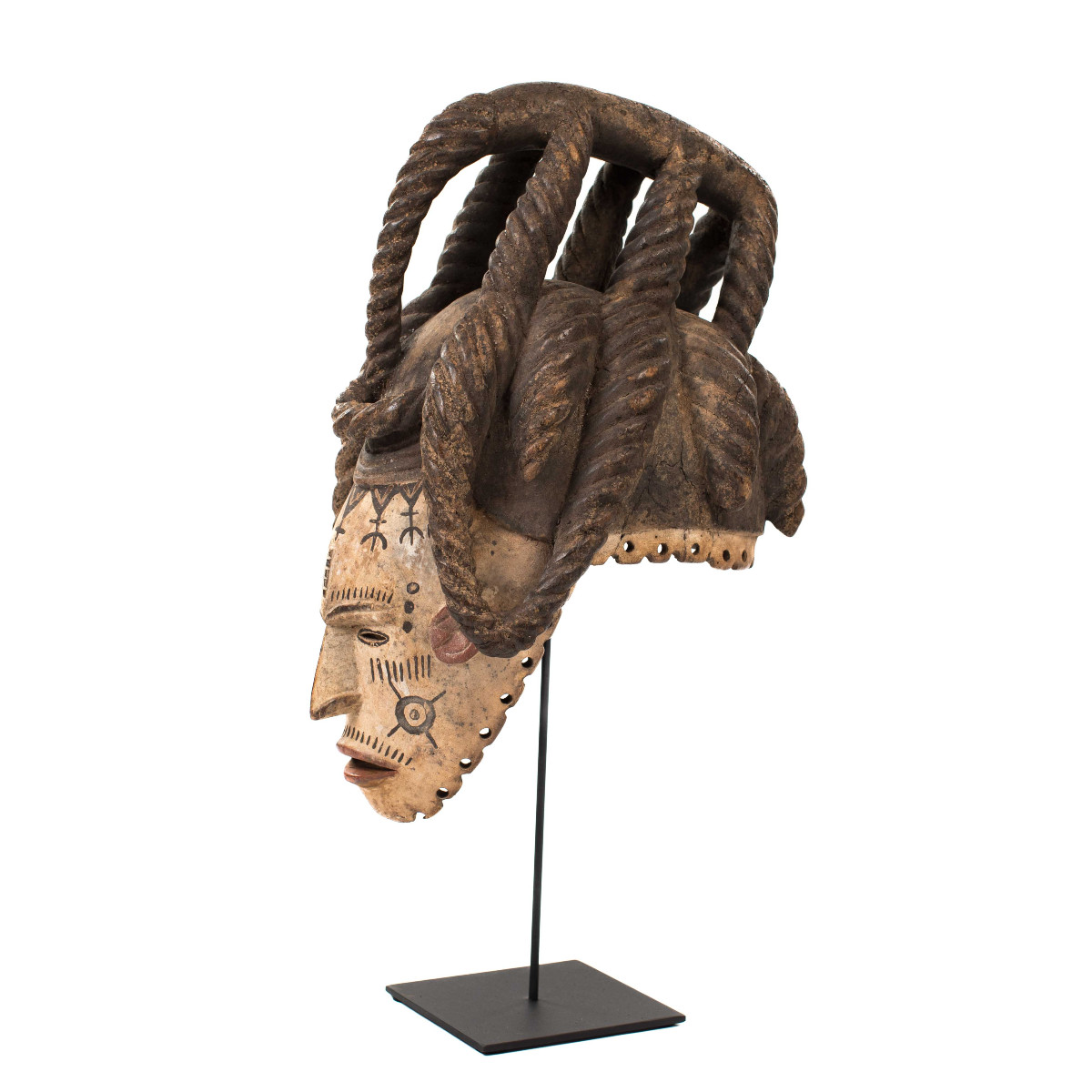 African Tribal Igbo Agbogo Female Wooden Mask Brown-red-beige Nigeria 1970s