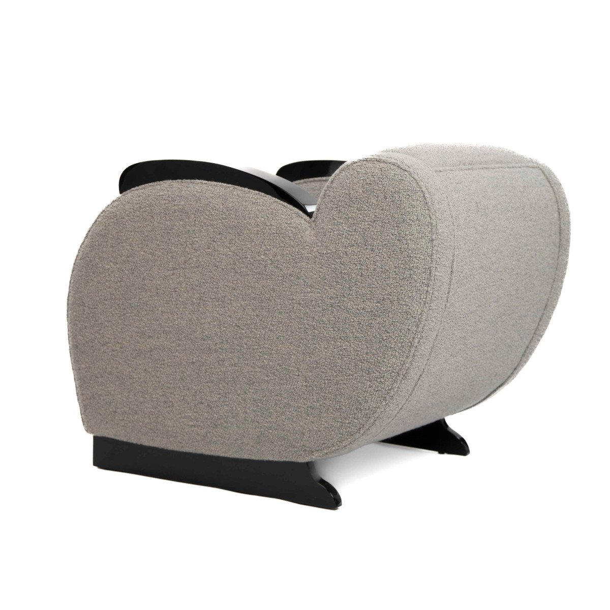 Fauteuil club Art Déco français Laque noire brillante et tissu bouclé gris, années 1930-photo-2