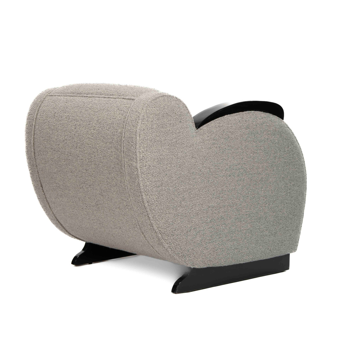 Fauteuil club Art Déco français Laque noire brillante et tissu bouclé gris, années 1930-photo-4