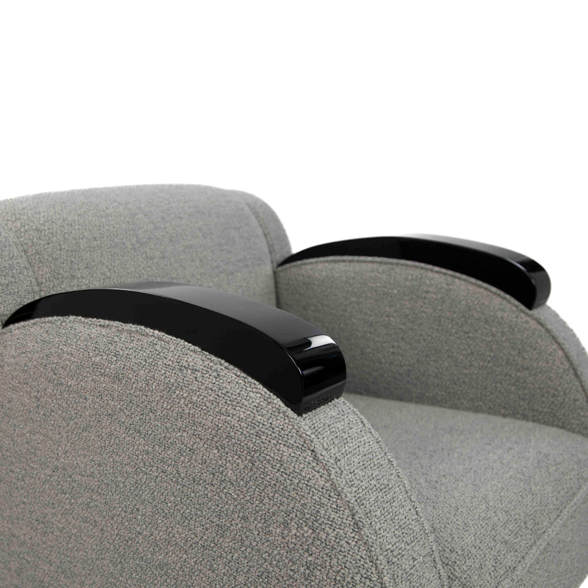 Fauteuil club Art Déco français Laque noire brillante et tissu bouclé gris, années 1930-photo-7