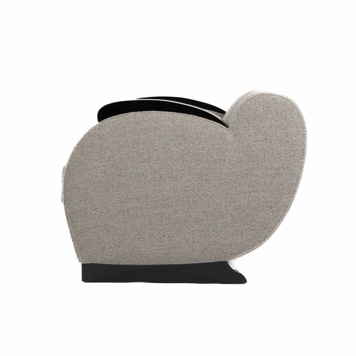 Fauteuil club Art Déco français Laque noire brillante et tissu bouclé gris, années 1930