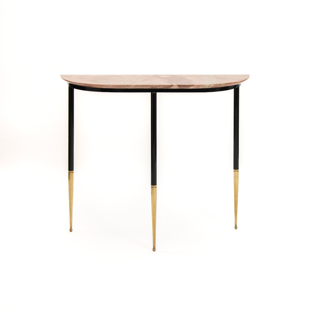 Italian Mid-century Grazile Iron And Marple Console Table Brass Foot Caps 1950s-photo-2