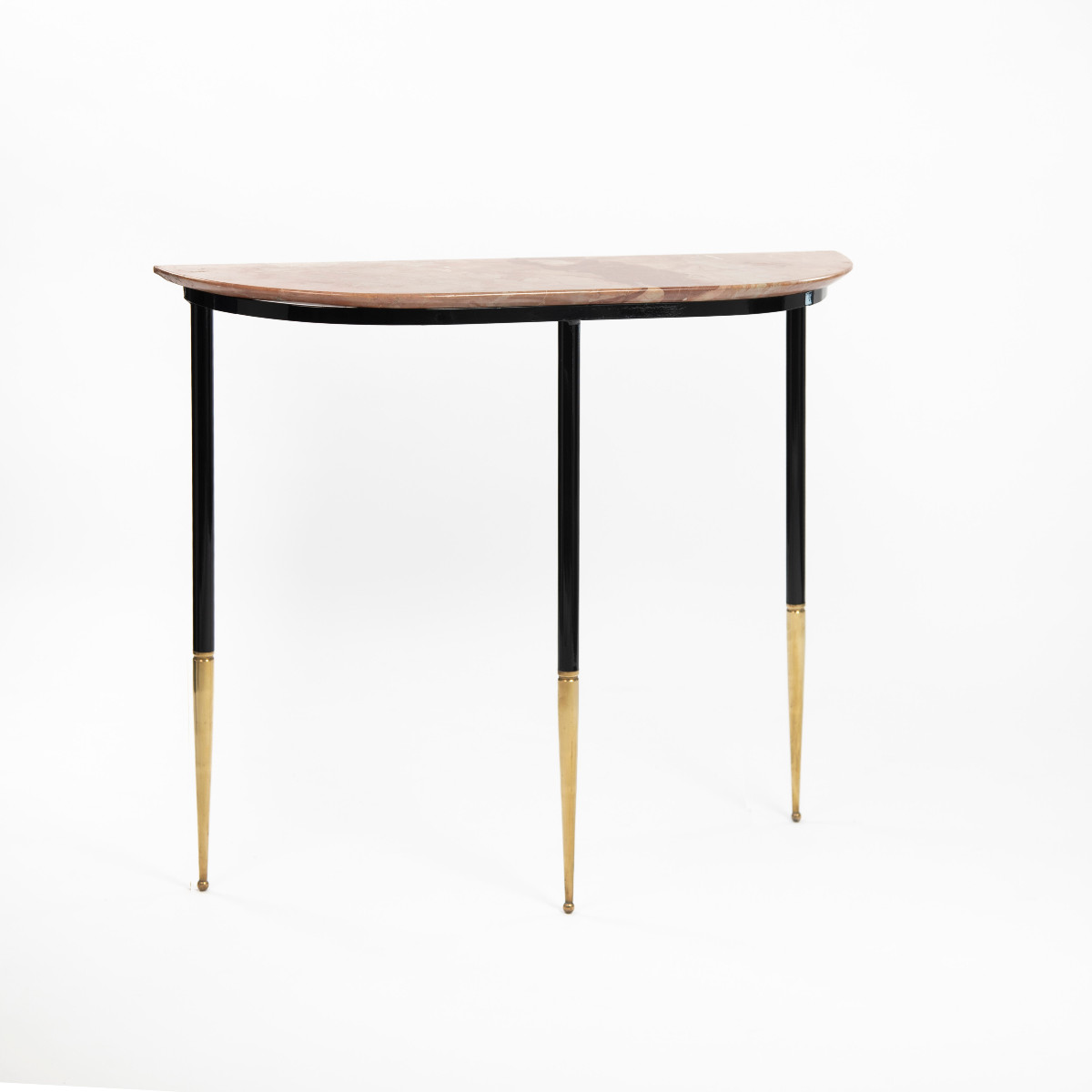 Italian Mid-century Grazile Iron And Marple Console Table Brass Foot Caps 1950s-photo-3