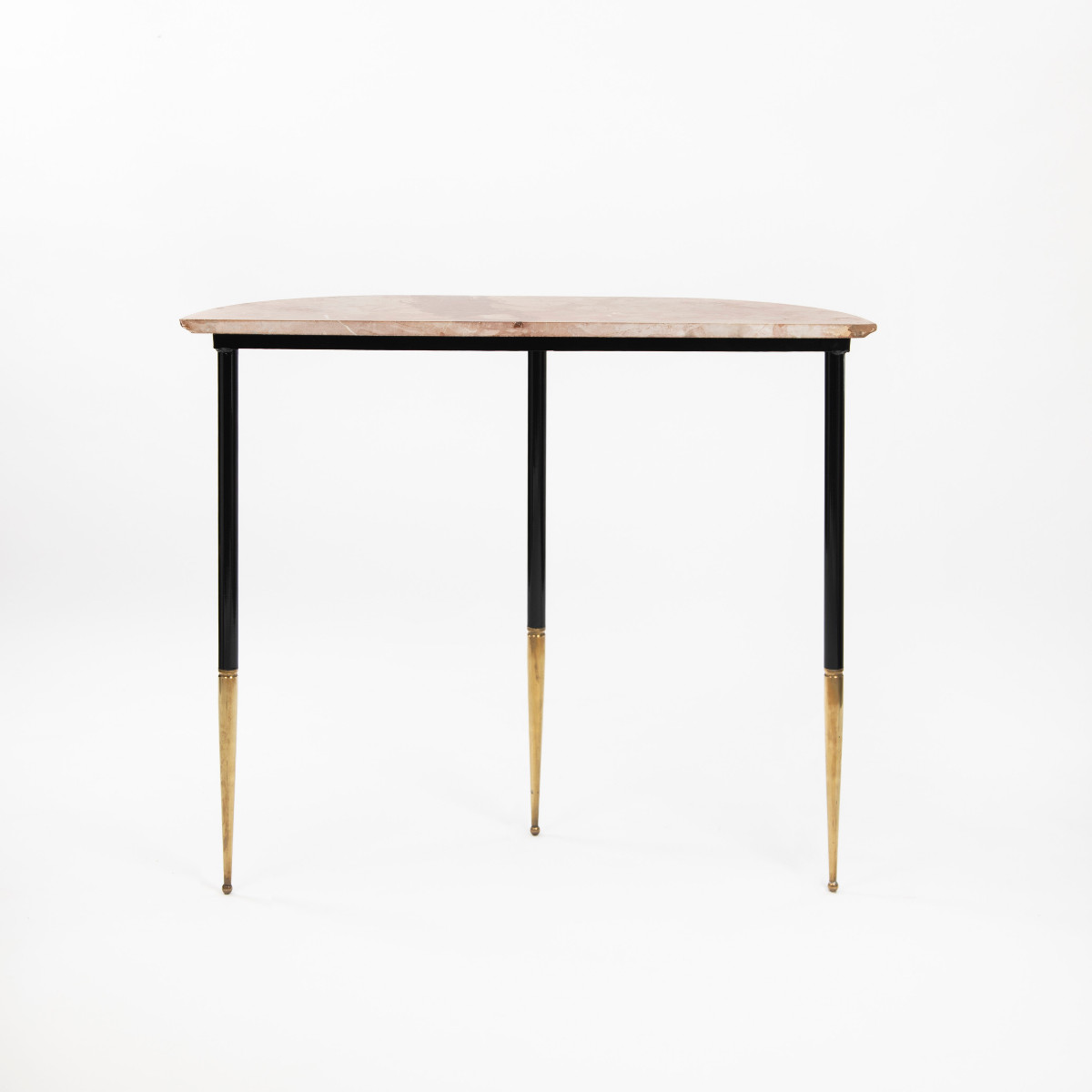 Italian Mid-century Grazile Iron And Marple Console Table Brass Foot Caps 1950s-photo-1