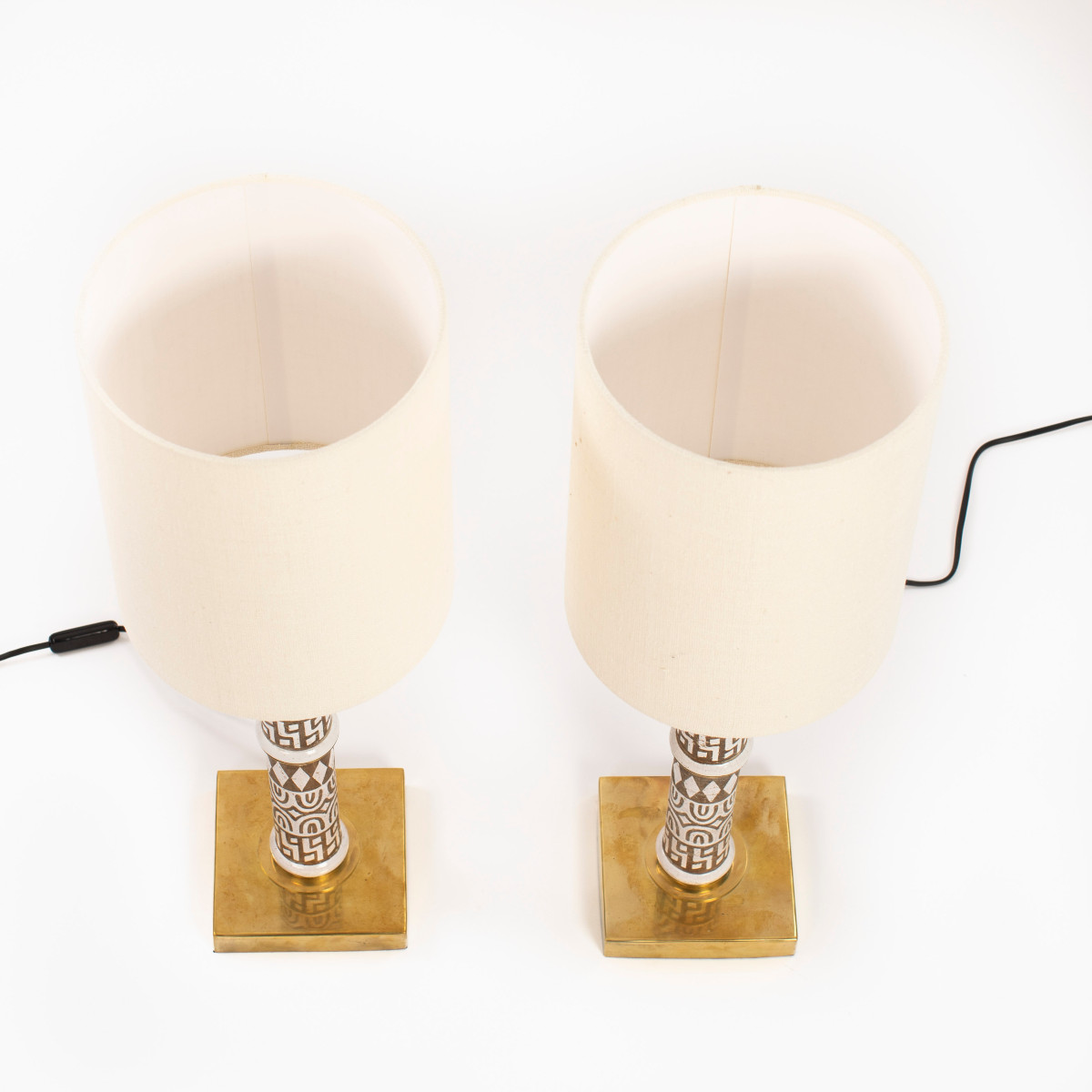 Paire de lampes de table italiennes en céramique et laiton par Banci Firence, années 1980-photo-3