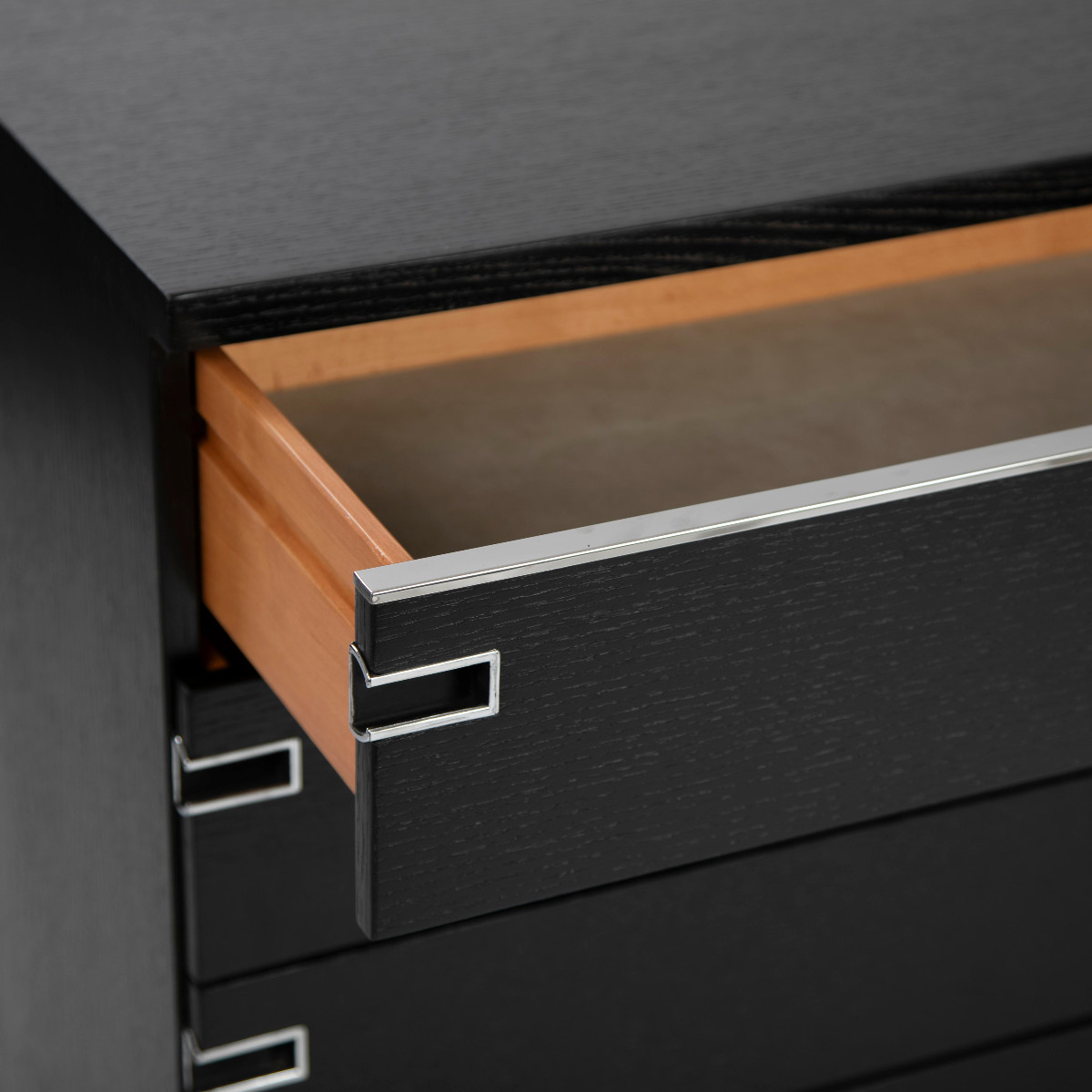 Italian Chest Of Drawers In Black Oak With Nickel-plated Handles, 1960s-photo-4