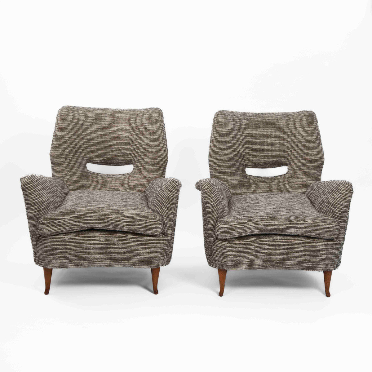 Paire de fauteuils italiens courbés du milieu du siècle, bouclé ébène-blanc cassé, années 1950-photo-2