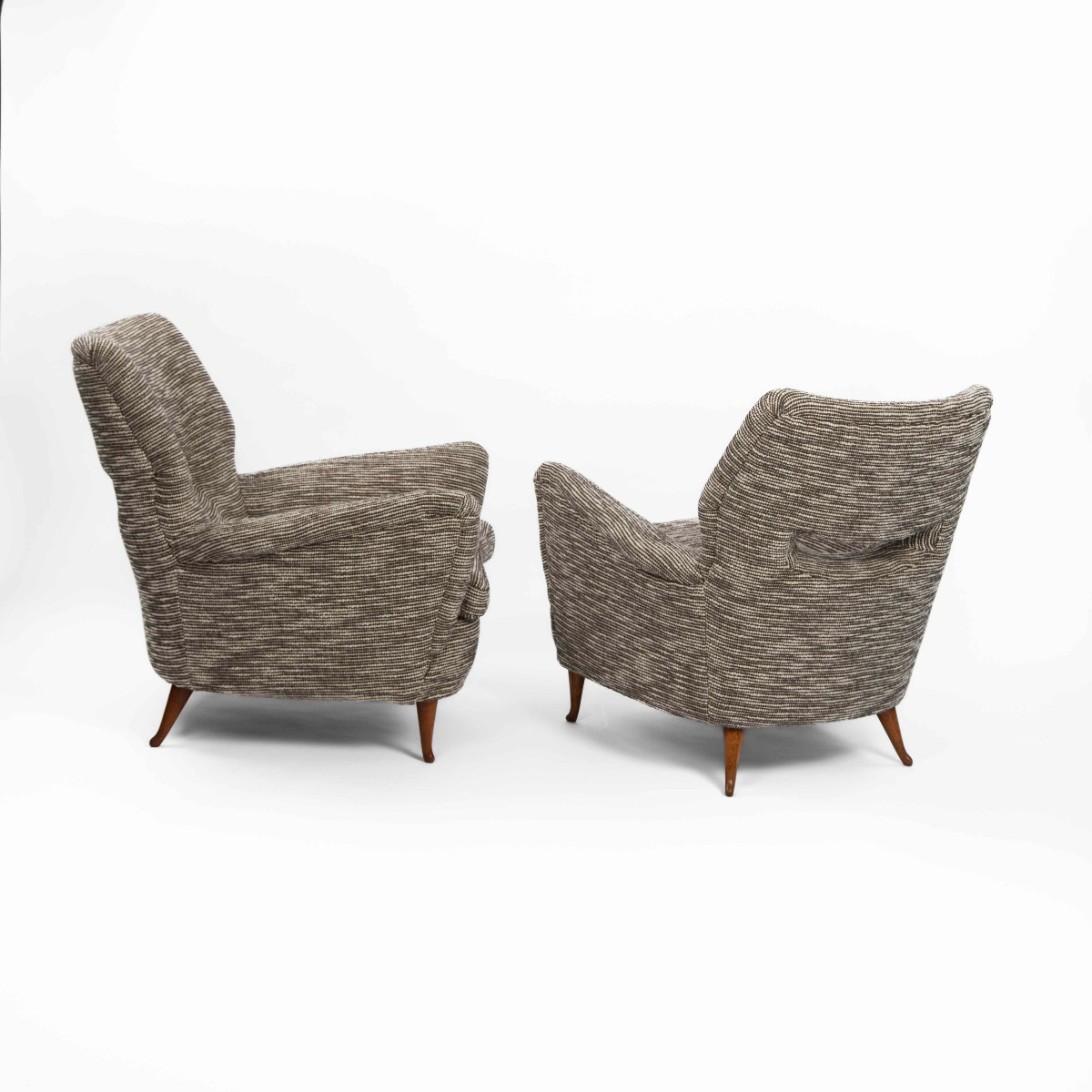 Paire de fauteuils italiens courbés du milieu du siècle, bouclé ébène-blanc cassé, années 1950-photo-3