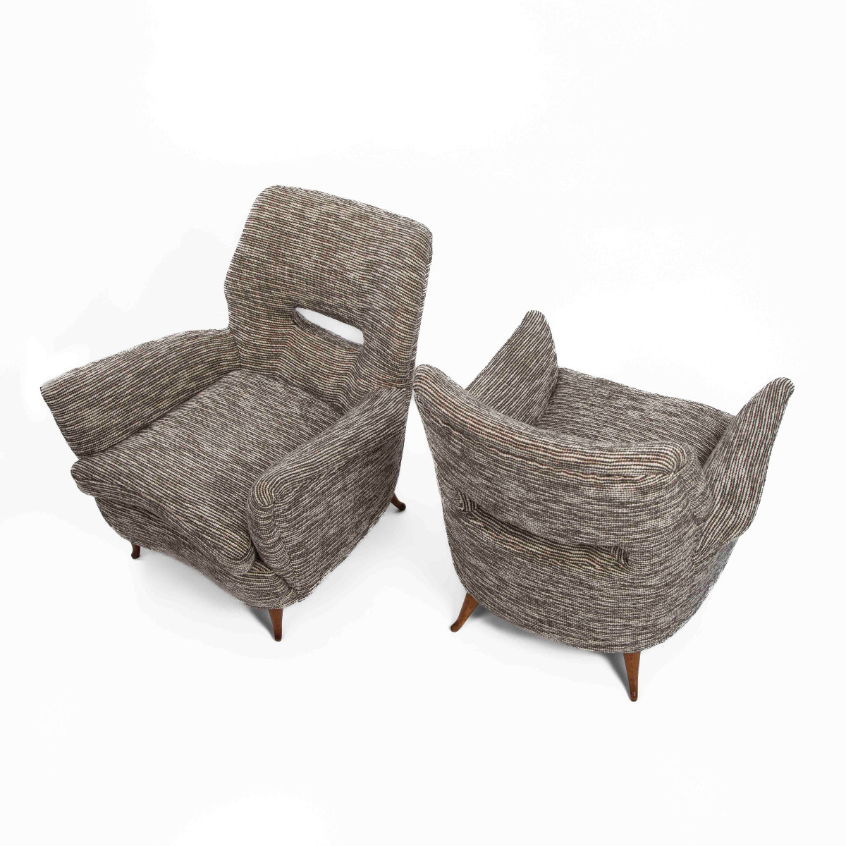 Paire de fauteuils italiens courbés du milieu du siècle, bouclé ébène-blanc cassé, années 1950-photo-4