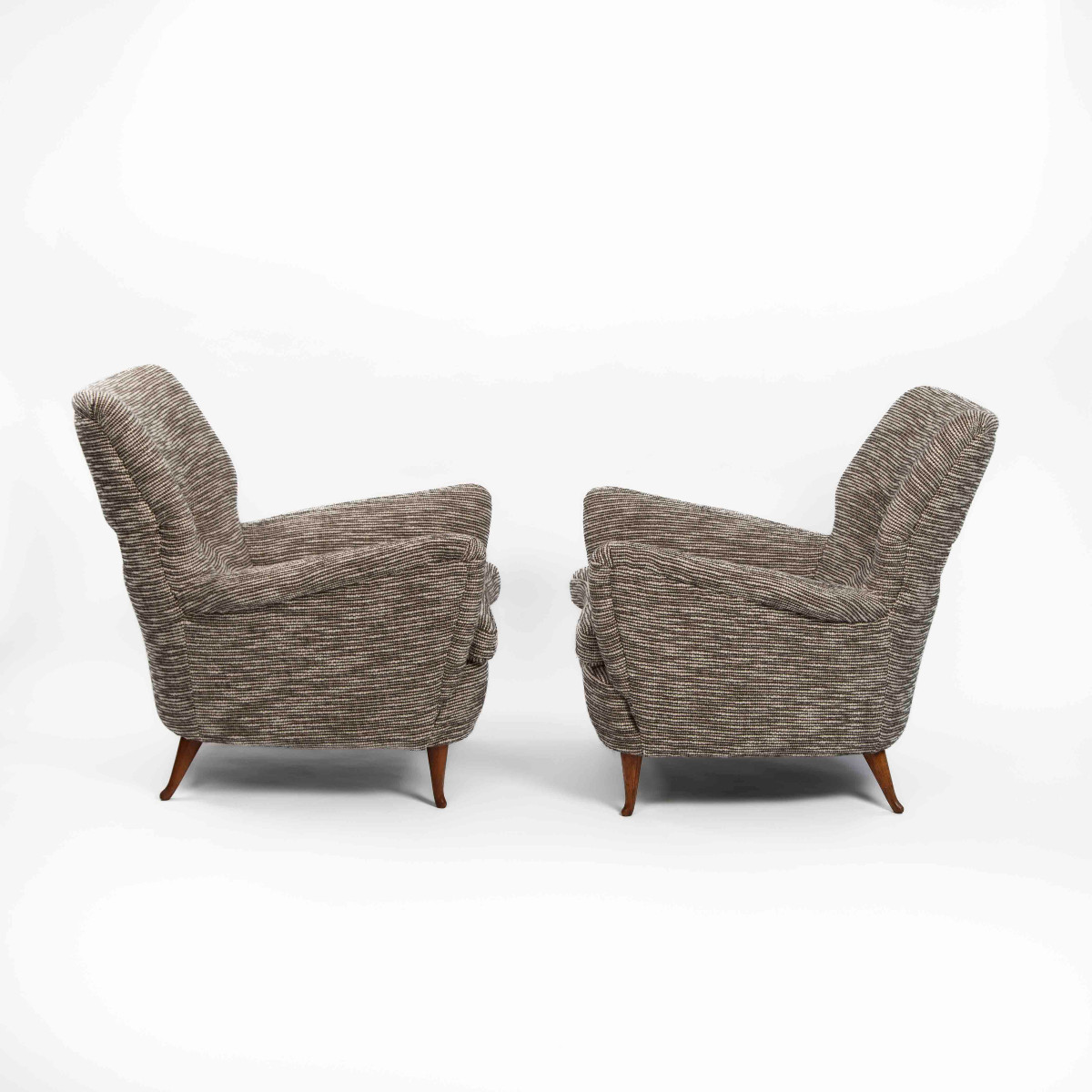 Paire de fauteuils italiens courbés du milieu du siècle, bouclé ébène-blanc cassé, années 1950-photo-1