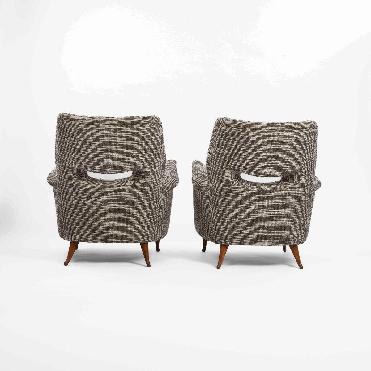 Paire de fauteuils italiens courbés du milieu du siècle, bouclé ébène-blanc cassé, années 1950-photo-2