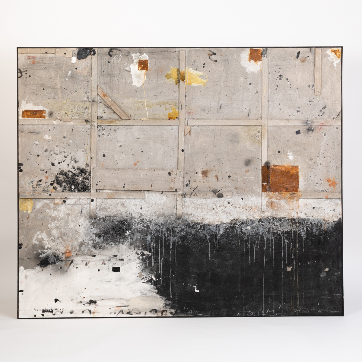 Peinture abstraite, gris-blanc-rouille-noir, par Hassan Bourkia, Marrakech, 2008