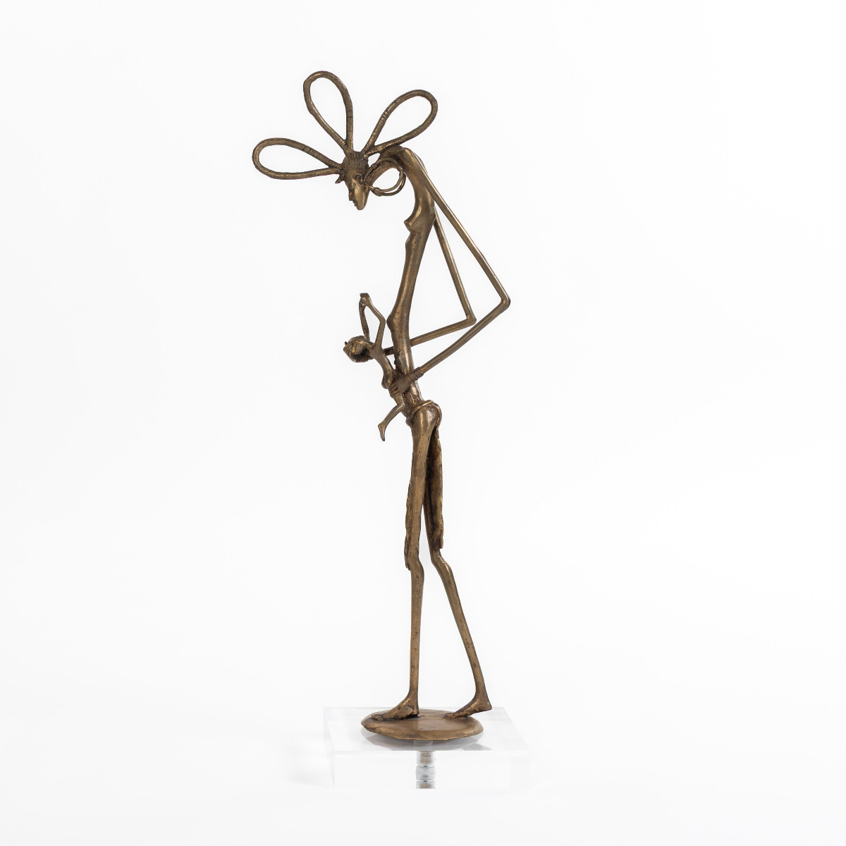 Figurine tribale africaine Dogon en bronze « mère avec enfant » Burkina Faso, années 1970-photo-2