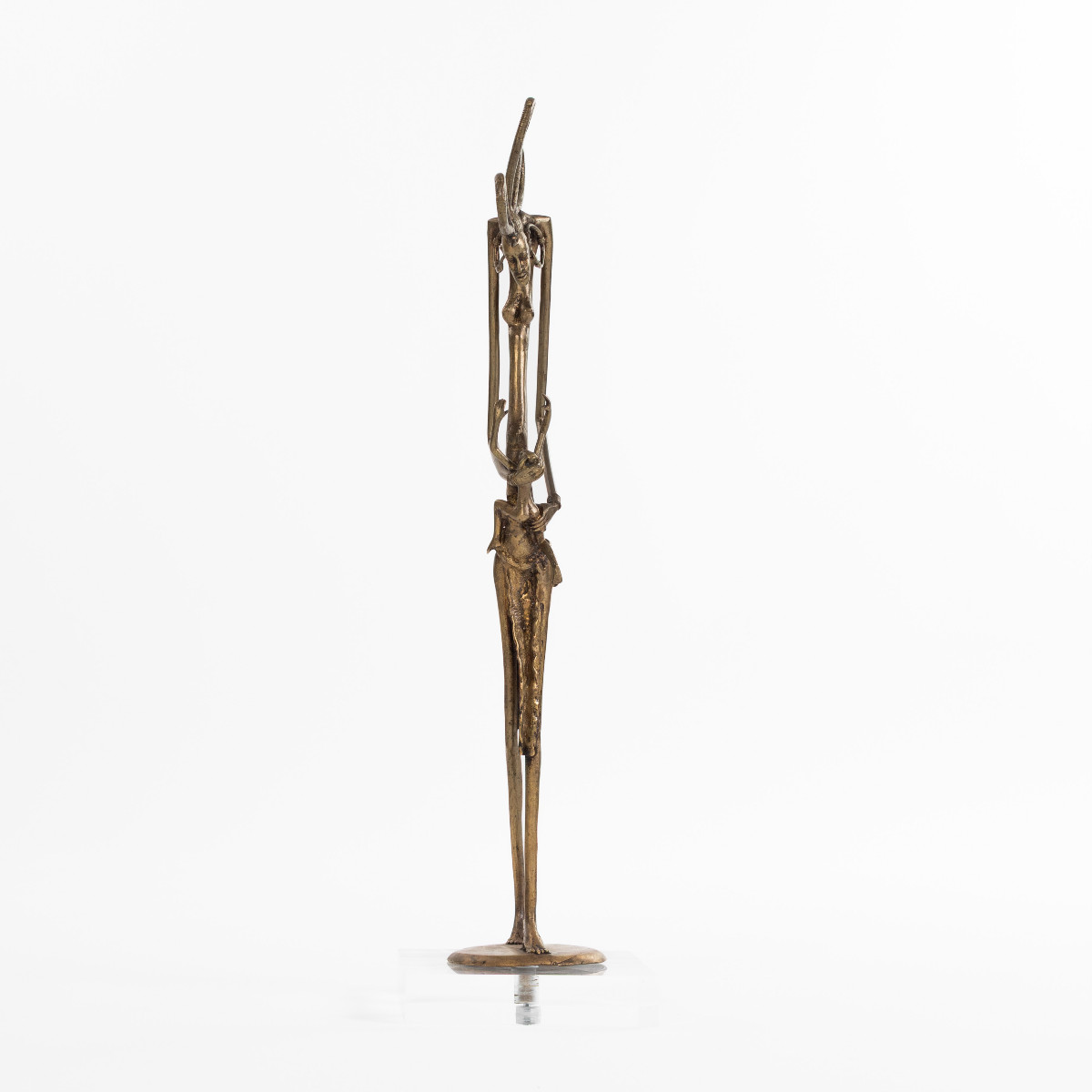 Figurine tribale africaine Dogon en bronze « mère avec enfant » Burkina Faso, années 1970-photo-1