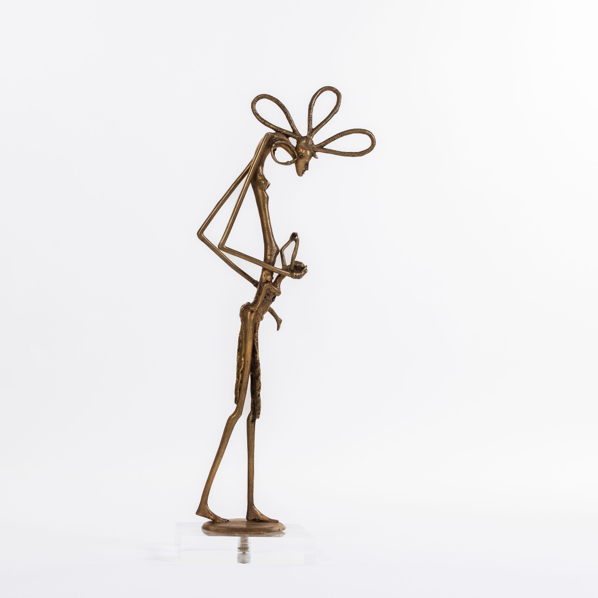 Figurine tribale africaine Dogon en bronze « mère avec enfant » Burkina Faso, années 1970-photo-3