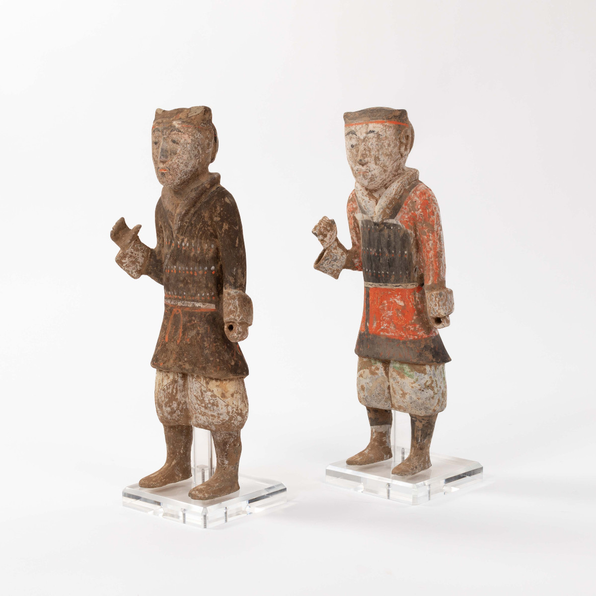Pair Of Terracotta Han Guards In Polychrome Paint China Han-dynastie, Tl Tested-photo-2