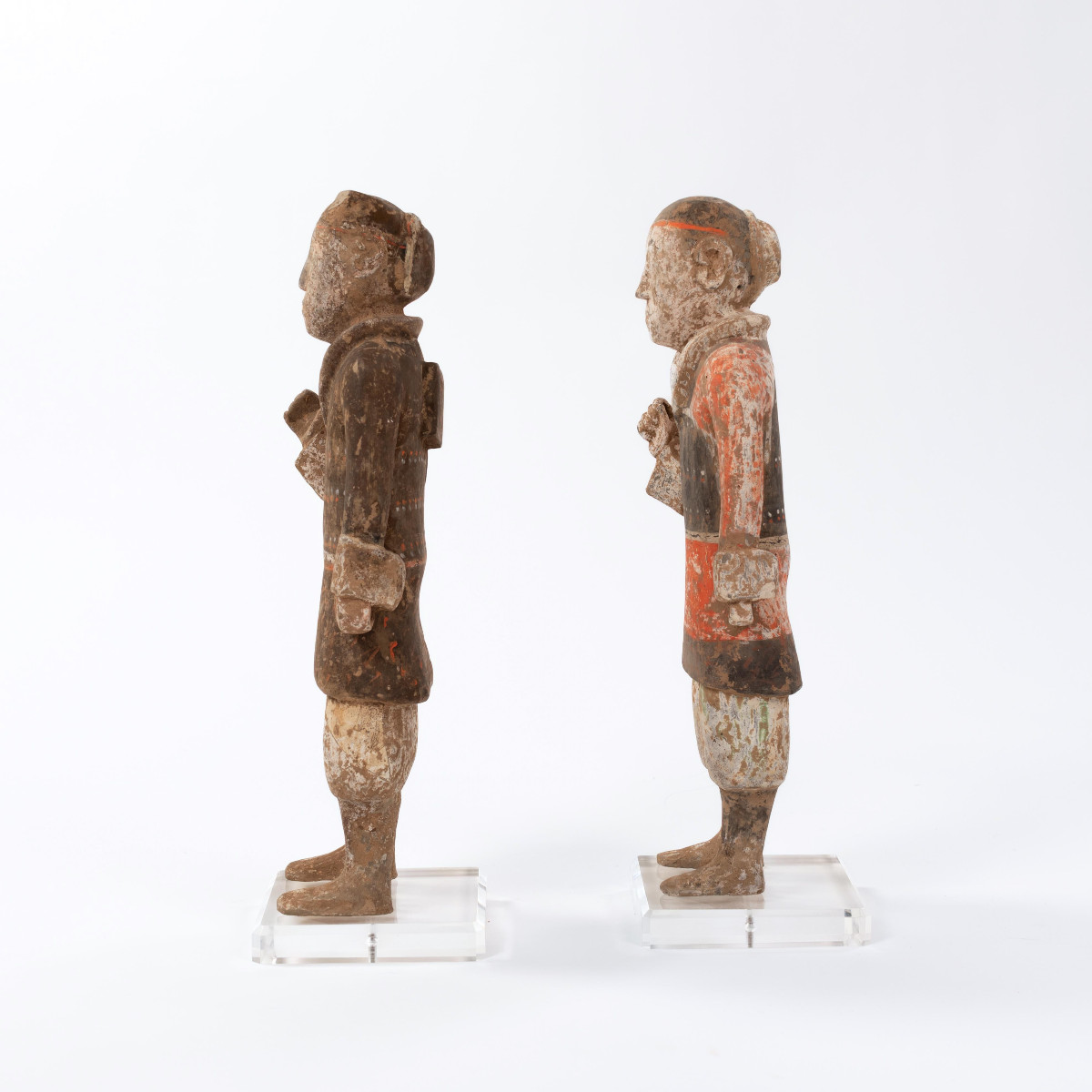 Pair Of Terracotta Han Guards In Polychrome Paint China Han-dynastie, Tl Tested-photo-3
