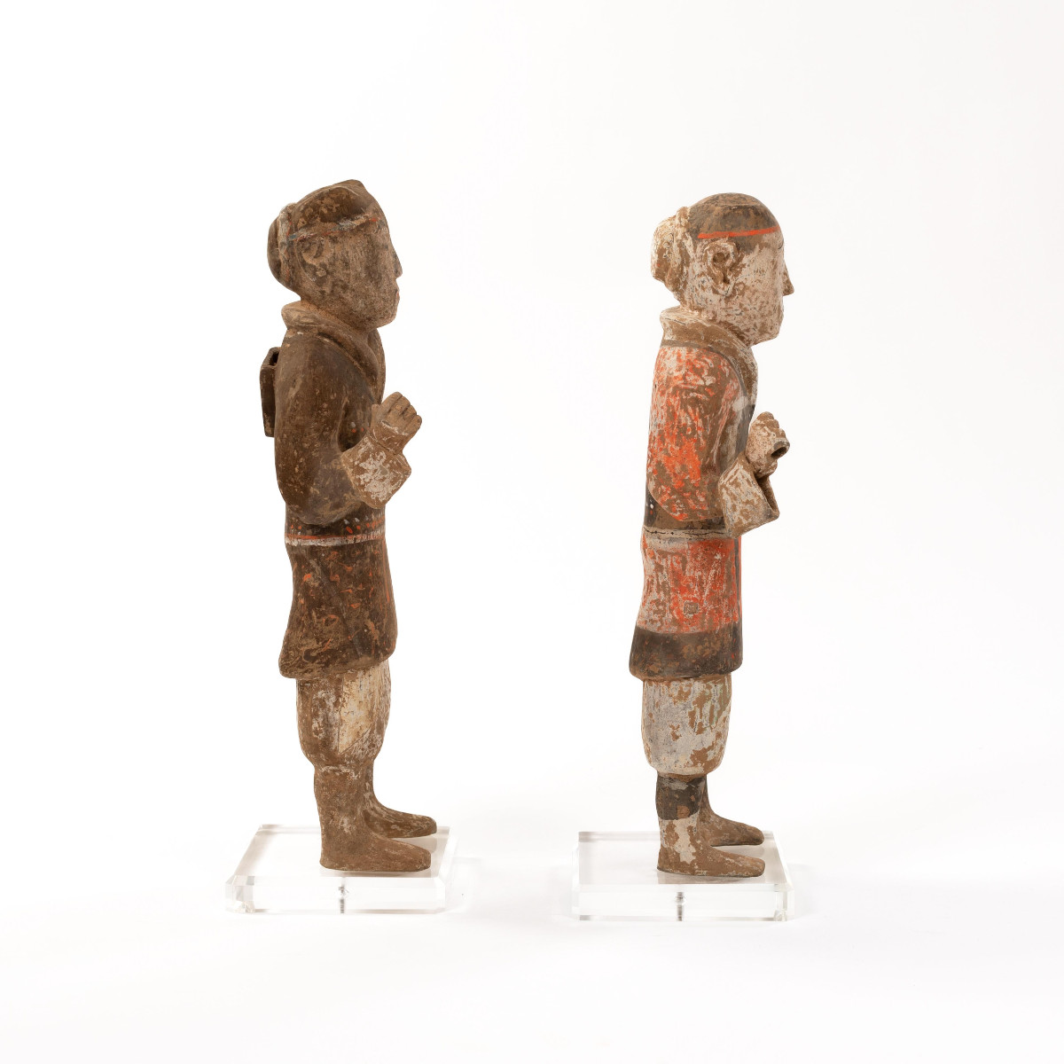 Pair Of Terracotta Han Guards In Polychrome Paint China Han-dynastie, Tl Tested-photo-4