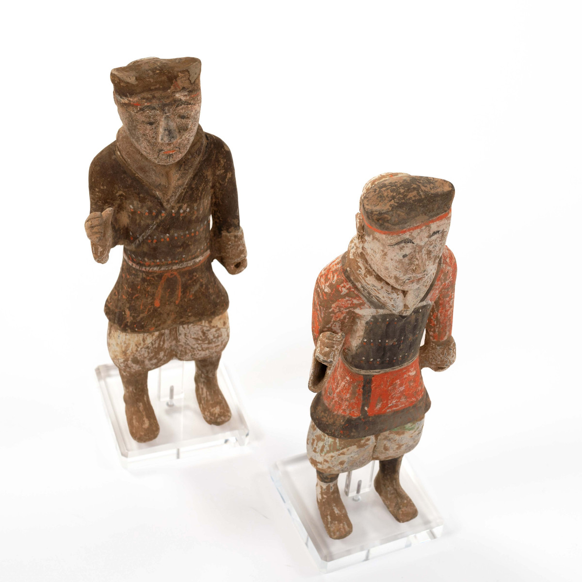 Pair Of Terracotta Han Guards In Polychrome Paint China Han-dynastie, Tl Tested-photo-5