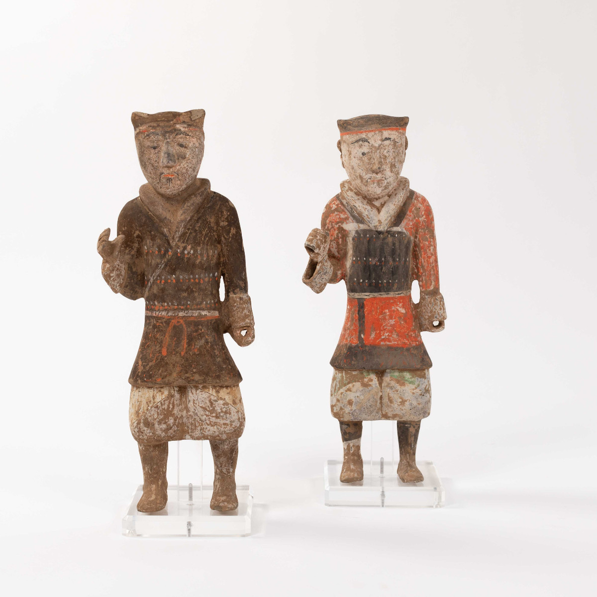 Pair Of Terracotta Han Guards In Polychrome Paint China Han-dynastie, Tl Tested