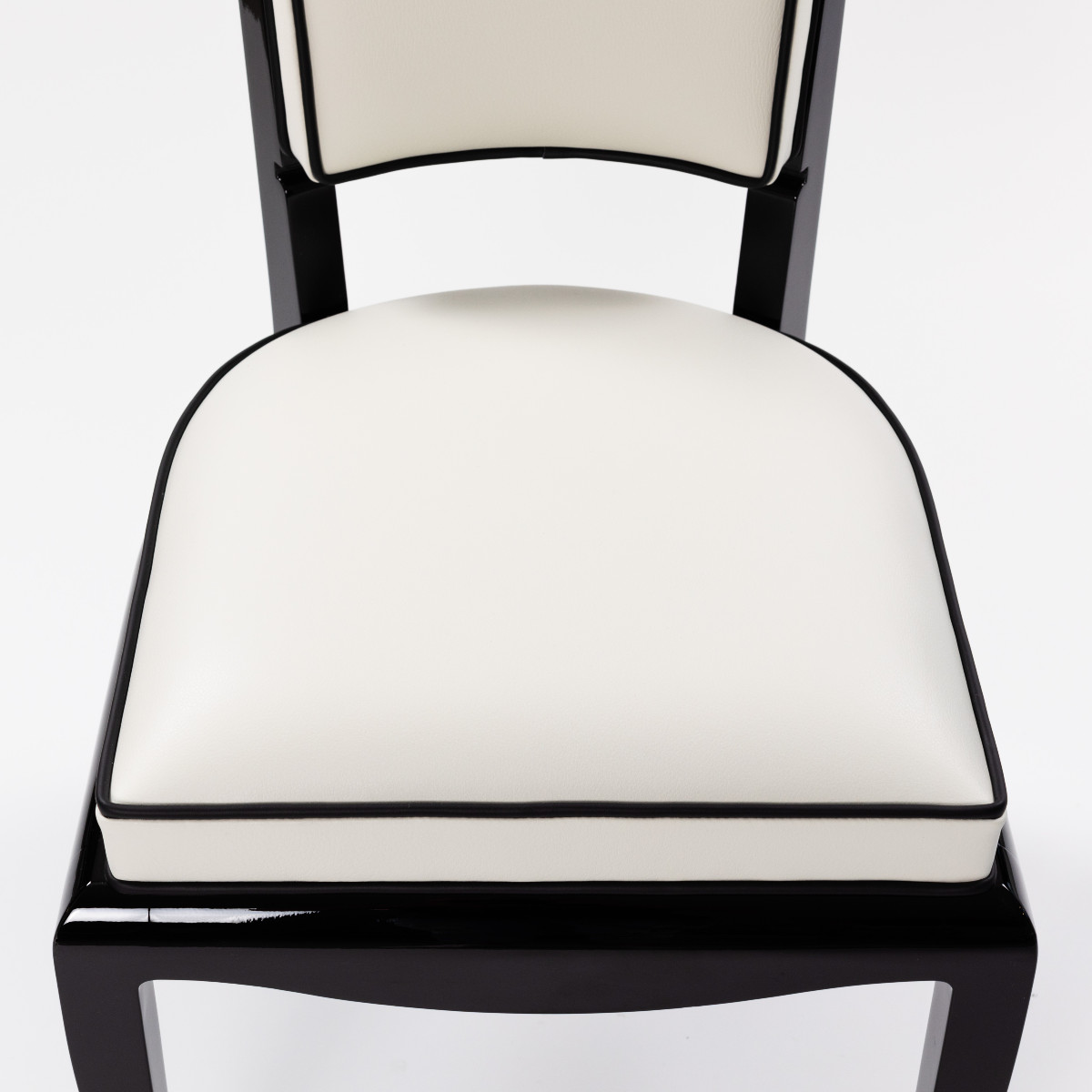 légante chaise Art déco avec dossier haut, laquée noire et cuir blanc cassé, années 1930 (1+6) -photo-8